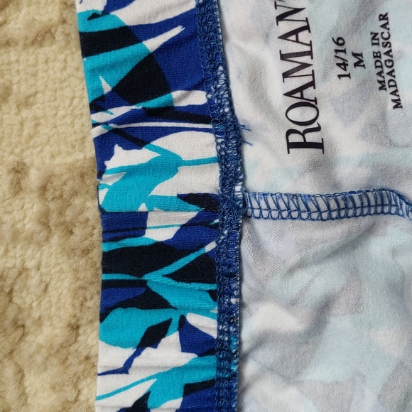 Roaman's Floral Stretch Waist Legging Pants M (14-16) White Purple Aqua Black - Picture 7 of 11